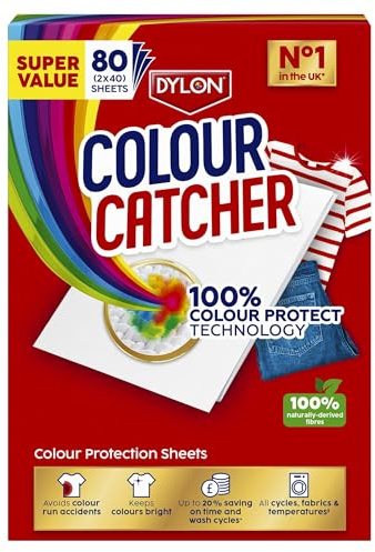Colour Catcher Protection Sheets (1 Pack x 80 Sheets), for Mixed Washes to Avoid Run Accidents, Made of 100% Naturally-Derived and Biodegradable Fibres