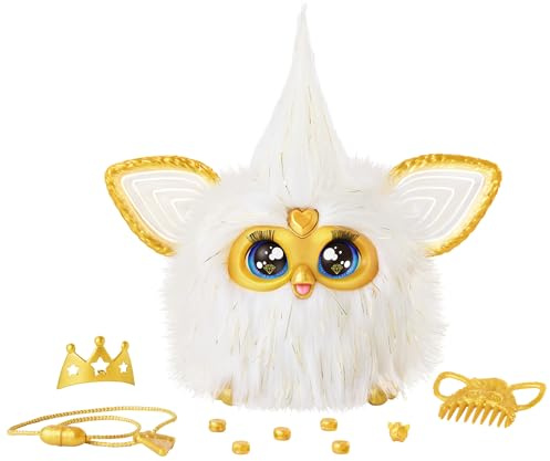 Furby Gold Glam Interaktive Plüschtiere für 6 Jahre alte Mädchen & Jungen & Up, Sprachaktivierte Animatronik, spricht Englisch & Furbish, Weiß (Amazon Exclusive)