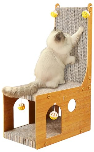 Sensch Cat Scratcher, Cat Scratching Board, L Shaped Vertical Scratcher for Wall and Couch Protection with 4 Ball Toys for Indoor