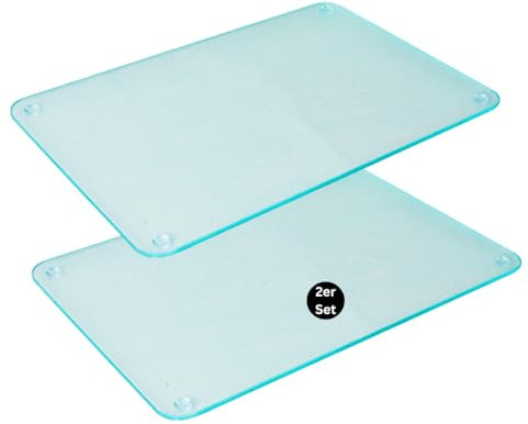 Juego de 2 tablas de cortar de vidrio, 50 x 40 cm, tabla de cocina con patas antideslizantes, aptas para lavavajillas, higiénicas, resistentes al calor,