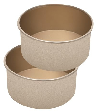 IVEOPPE Molde redondo de, redondo, juego de 2 moldes redondos de acero inoxidable con revestimiento antiadherente, adecuado para pasteles, brownies, tartas, lasaña, dorado (10cm)