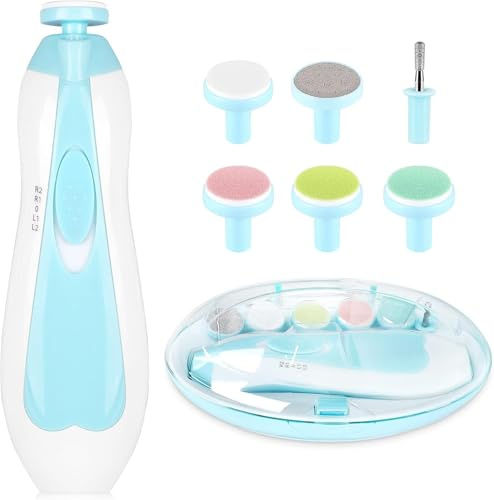 Baby Electric Nail File | 8 in 1 | Baby Nail Trimmer Electric | Baby Nail Clipper with 6 Grinding Heads and Light | Baby Nail Care Kit for All Ages | Pack of 1 (Blue)