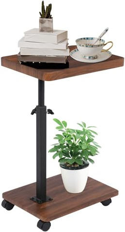 GAOUSD Table D'appoint en Forme De C Table Appoint Canapé Hauteur Réglable avec roulettes Petite Tables Basse,pour Salon, Bureau, Chambre à Coucher, Chevet (Couleur de la Noix)