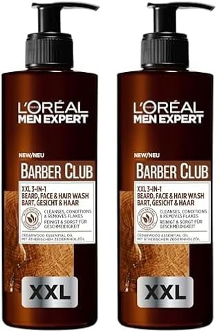 L'Oréal Men Expert XXL 3-in-1 Bartshampoo für Männer, Bartseife für Bart, Gesicht und Haar, Herren Bartpflege gegen Schuppen mit ätherischem Zedernholzöl, Barber Club, [Amazon Exclusive], 1 x 400 ml