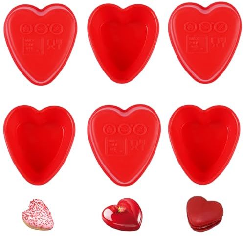 6 Piezas Mini Moldes Corazón Silicona 7 X 5,6 X 3 cm, Molde Bizcocho Corazon Silicona Revestimiento Antiadherente, Fáciles de Desmoldar, Resistente A Altas Temperaturas para Pasteles, Pudines, Mousses
