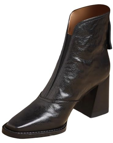 Generisch Botines de tacón alto para mujer, estilo retro, con cremallera en la parte posterior, para ropa informal de trabajo, citas, Negro , 40 EU
