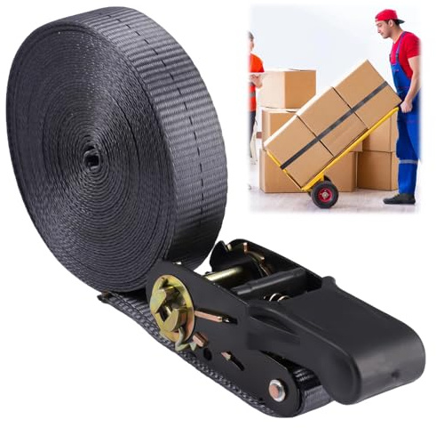 Sangle a Cliquet 8m, Sangles D'arrimage, Largueur 25 mm, Noir, Charge Jusqu'à 1000 Kg, Sangel Cliquet pour Transport de Matériel, Moto, Vélo, Déménagement, Bagage, à la SéCurisation du Chargement