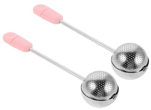 Homoyoyo 2pcs Stainless Steel Tea Infuser and Powder Sugar Shaker with Ergonomic Handle Fine Mesh Loose Leaf Tea Strainer and Spice Sifter for Baking Brewing and Seasoning Pink