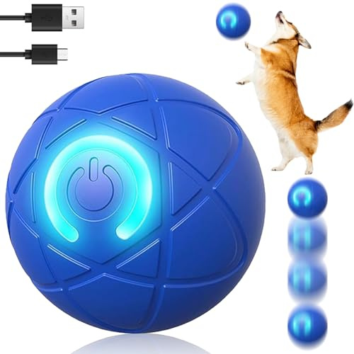 UEXEDO Jouet Interactif pour Chien, Balle Intelligente Automatique avec LED et Activation Tactile - Rechargeable USB, Résistante aux Morsures pour Jeu en Intérieur/Extérieur et Nuit (Blue)