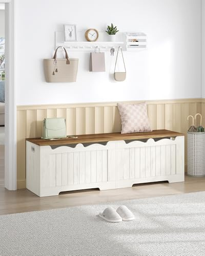 Hzuaneri cassapanca contenitore da interno, Panca Contenitore, Risparmia Spazio, Adatta per Soggiorni, Ingressi, Disimpegni e Camere da Letto, 40 x 150 x 48 cm, Marrone Rustico-Bianco SB01514X