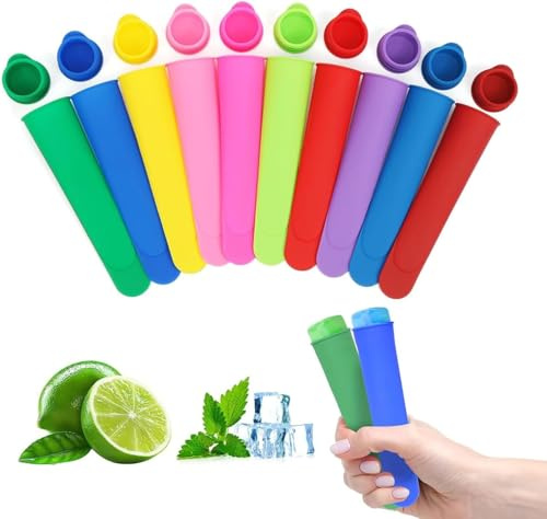 Moldes de Helado de Silicona, 10 Unidades con Tapa, 10 Colores, Reutilizables, para Polos y Helados Caseros DIY, Aptos para Niños