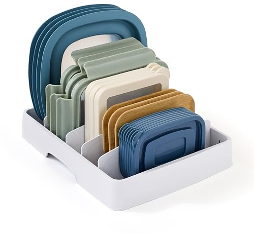 YouCopia StoraLid Food Container Lid Organizer for Kitchen Cabinet Storage with 5 Adjustable Dividers, 10.5''D × 13.4''W × 3.3''H, Large Classic Edition, White