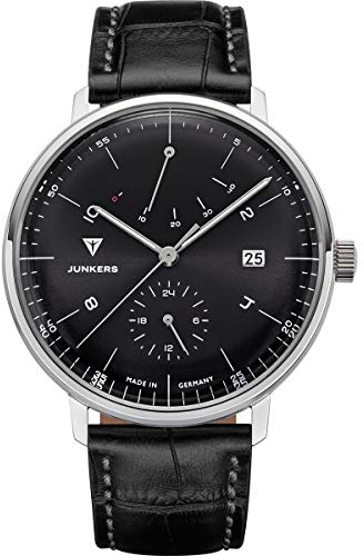 Junkers Bauhaus 41mm Analog Automatik Herrenuhr Gangreserve Lederarmband schwarz 9.11.01.02