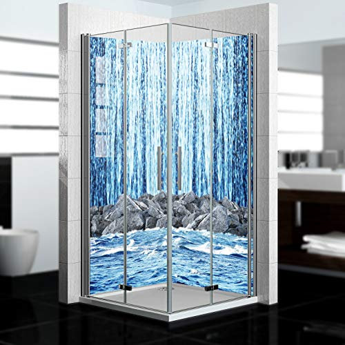 dedeco Eck-Duschrückwand wasserfest mit Wasserfall V14 Motiv - 2 x 90x200 cm, als Badrückwand zum Fliesenersatz, als Dekorwand, Wandverkleidung und Duschplatte aus Aluminium - Made in Germany