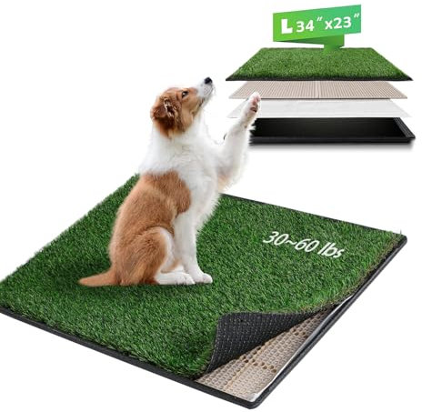 MEEXPAWS Große Hundetoilette aus Kunstrasen mit Tablett (85×59 cm) – Hundeklo für Wohnung & Balkon – 2 Robuste Gras-Ersatzsets & 2 Pisspads – Schnelle Drainage – Töpfchentraining für Zuhause & Drinnen