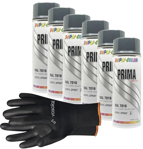 vasalat Dupli-Color Lackspray anthrazitgrau glänzend RAL 7016 - Sprühlack für Metall, Kunststoff und Holz - wetterfeste Sprühfarbe für den Innen- und Außenbereich UV -beständig, 6 Stück