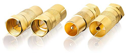 SEBSON SAT Antenne Adapter Set - 2x F-Stecker auf Koax Stecker (IEC), 2x F-Stecker auf Koax Buchse (IEC) - Antennenkabel Adapter