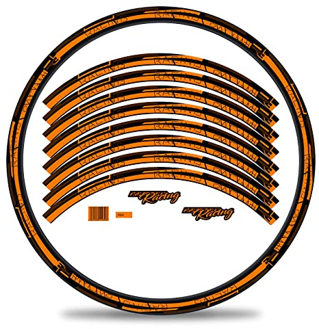 Finest Folia 16-delars set fälg kant klistermärke för cykel fälgar i ränder design komplett set för 69 cm (69 tum) för Ebike vägcykelcykel mountainbike MTB löphjul (neon orange, glans)
