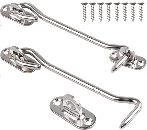 Tahbarshi 2 Pièces Crochet Porte en Acier Inoxydable - Loquet Oeil de Cabine avec Vis Fermeture Porte - Noir/Argent (Silber, 6inch)