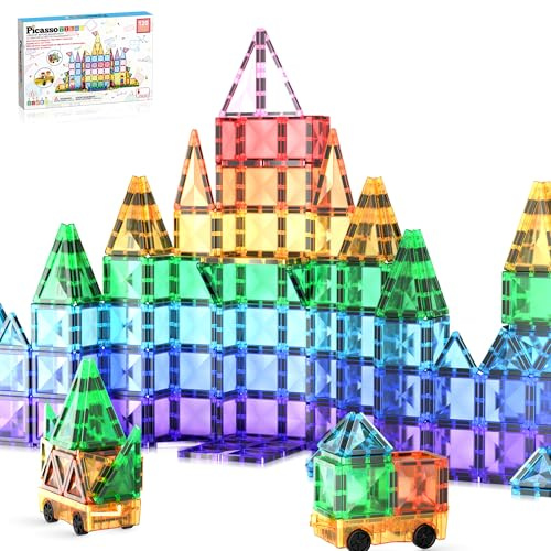 PicassoTiles Set di 120 mini mattonelle magnetiche di espansione per auto camion e figure, mattoncini magnetici da costruzione per bambini STEM e giocattoli di apprendimento, componenti aggiuntivi