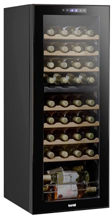 Baridi 36 Bottle Dual Zone Wine Cooler, Fridge with Digital Touch Screen Controls, Wooden Shelves & LED Light, Black - DH91