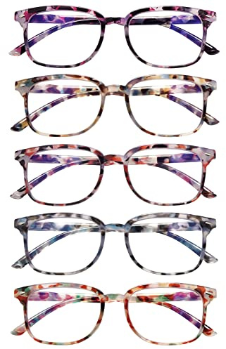 STASTEND 5 Pack Reading Glasses Blue Light Blocking for Women,Computer Readers with Spring Hinge (Multicolor-C2, 3, multiplier_x)