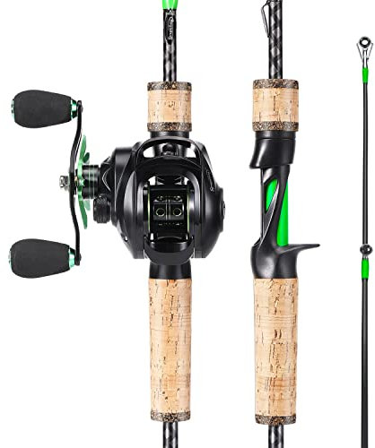Sougayilang Angelruten-Kombination, schnelle Aktion, 2 Stück, mit Baitcast-Rolle, 1,8 m mit BS-Spule, für Linkshänder, Grün