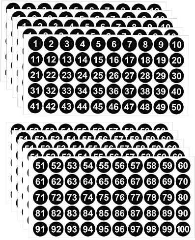 10 ark nummerklistermärken, 1 till 100 nummer självhäftande klistermärken 25 mm runda sifferetiketter, vit