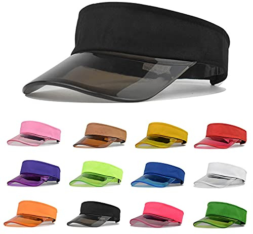 HINGTAT Viseras de sol de 12 colores para mujer, gorra de plástico transparente con protección UV, color caramelo, visera transparente, gorra de póquer, gorra de póquer ajustable para golf y tenis,