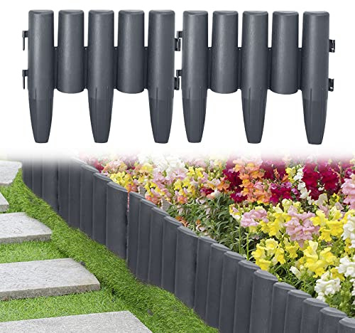 UISEBRT Gräskant plast 16,8 m, trälook Rabattkant vädertålig, Trädgårdspalissade trädgårdsinfattning, 1 element (L x H): 28 x 24 cm, antracit