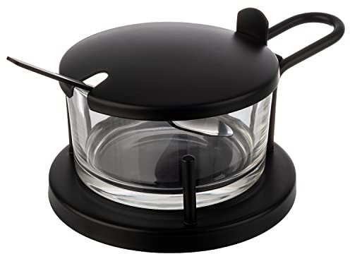 APS 40333 Parmesan-Menage CLASSIC, mit Löffel, Glasbehälter im Edelstahl-Gestell, Ø 11 cm