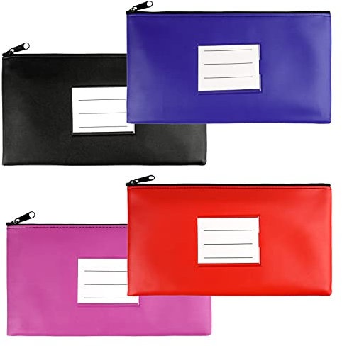 Banktasche, 4 Stück Geldtaschen Banktasche, Leder Bankmappe Geldscheintasche mit Reißverschluss und Fenster für Schule, Haushalt, Business （4 Farben）