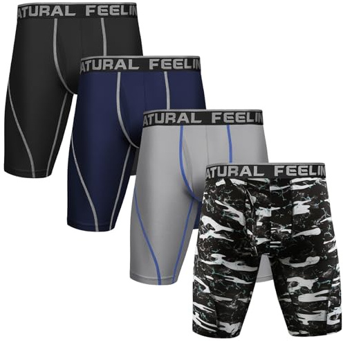 Natural Feelings 9in Pack de 4 Boxer Hombre Largos Calzoncillos Hombre | Deportivos Absorción De Humedad Elástico Ropa Interior Hombre Boxers Masculina Sin Etiquetas Para Hombres Suave y cómodo