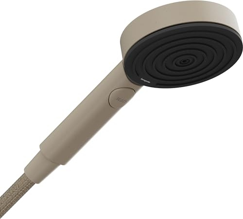 hansgrohe Pulsify Planet Edition - vattenbesparande Duschmunstycke 5,7 l/min (EcoSmart+), Handdusch med 3 stråltyper inkl. PowderRain (Relaxation), runt Duschhuvud (⌀ 105 mm), antikalk-funktion, sand