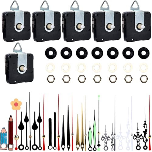 Sporgo 7 Stücke Uhrwerk für Wanduhr: Lautlos QuarzUhrwerk mit 10 Uhrzeiger Sets, DIY Reparaturteile Quarz Uhrwerk, Mehrere Größen Ersatz Uhrwerk für Wanduhr, Ersatz Quarzwerk (13/15/22mm Welle)