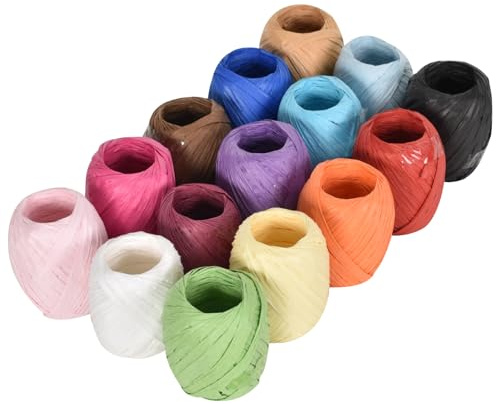 Colexy 15 Rollos Cinta de Papel Raffia, 300M Cuerda Natural de Rafia, Cordel de Papel Kraft para Envolver Regalos, Tejer, Empaquetar, Etiquetas Colgantes