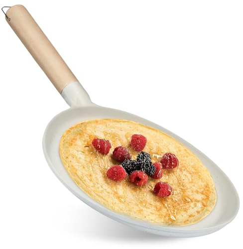 Poêle à crêpes avec poignée en bois, 23,4 cm, antiadhésive, sans PFOA, légère, bonne conduction thermique, pour tortillas en aluminium moulé sous pression, pour cuisinière