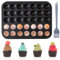 Kytpyi Stampo Muffin, Teglia Muffin, 35 * 26,5 * 2cm Acciaio al Carbonio Stampi per Muffin Anti-aderente Anti Ruggine con 1 Pennello Cucina Silicone, Stampo per Muffin Cupcake Budino Brownies(Nero)