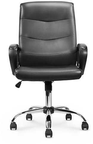 Aivermeil Bürostühle Chefsessel Drehstuhl ComputerstuhlSchreibtischstuhl ergonomisch Bürosessel höhenverstellbar, Drehbar, Kunstleder, und Wippfunktion, Drehstuhl mit Rollen Schwarz