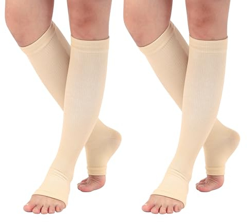 Faletony 2 Paar Kompressionsstrümpfe Damen & Herren 20-30 mmHg medizinische Kniestrümpfe Compression Socks Lange Kompressionssocken Reisestrümpfe Stützstrümpfe für Krampfadern Ödeme Flug Sport Reisen