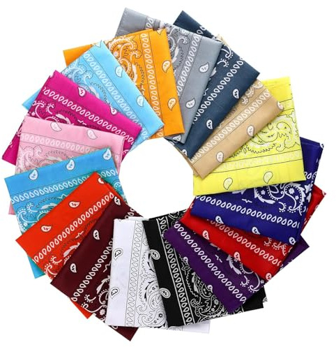 FIHODONE 16 Stück Bandana Herren, Damen 55 X 55Cm, Polyester Kopftuch, Paisley Muster, Vierecktuch mit Mischfarben, Haar Schal Ansatz Handgelenk