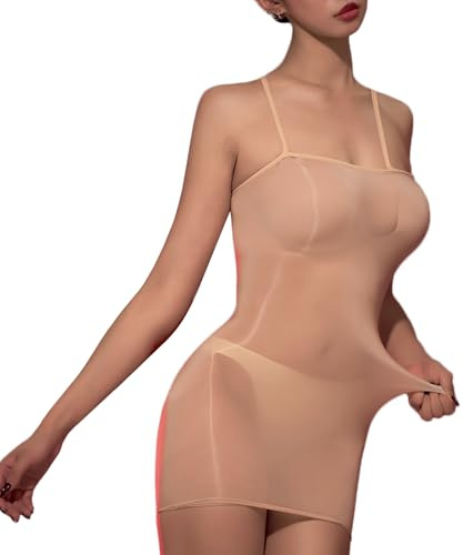 RUIBAVYA Bodystocking Nylon Donna Sexy Abito con Cavezza Regolabile Sexy Lingerie Hot Vestitino Trasparente