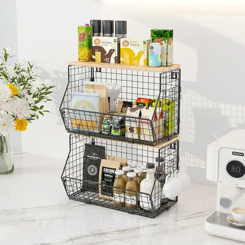 WELDUN Lot de 2 corbeilles à fruits en métal à suspendre pour la cuisine avec support banane, panier de rangement mural pour légumes, fruits, pain