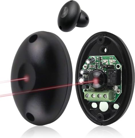 Par de Fotocélulas Infrarrojas Universales 12/24V AC DC para Puertas Automáticas y Garajes – Sensor de Seguridad Exterior con Filtro Solar, Alcance de 2m-25m, IP55