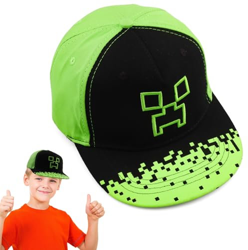 Cartoon Design Baseballmütze,Verstellbare Baseballmütze Sonnenmütze,Miner Outdoor Sports Casual Baseballmütze,Creeper Baseball Cap Kinder，Schwarz Und Pixelig Grün Grid Sonnenhut Basecap Kappe (L+H)