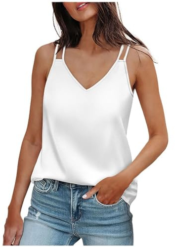 Générique Debardeur Femme Été, Gilet Sexy en Satin à Col en V Camisole, Élégant Dentelle sans Manche Bretelles Spaghetti Haut, Mode Casual Tank Tops Caraco Femme