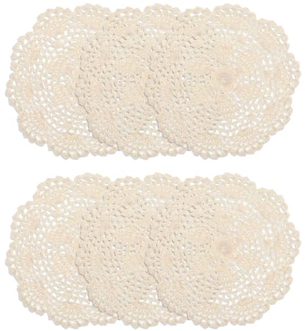 Piriuuo 6 Pcs 8 Inch Lace Doilies for Tables, Vintage Crochet Doilies Round Lace Placemats Cotton Crochet Coasters Rustic Doily Cloth for Kitchen, Dining Room, Wedding Party Decor (Beige)