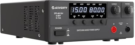 Labornetzteil, Jesverty DC-Netzteil Variabel, 0–80V 0–15A 1200W Schaltnetzteil mit Encoder-Knopf, Ausgangs-EIN/Aus-Schalter, 4‑stelliger LED-Anzeige, OVP & OCP, Zusatzausgangsanschluss – SPS‑8015H