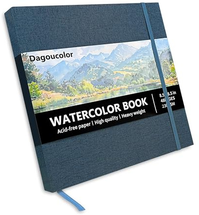 DagouColor Acuarela Papel Sketchbook, 8.5 x8.5, 1 Pack, 24 hojas, 230GSM Papel Color Agua Prensado Frío, Tapa Tela Libro Para Artistas Principiantes Adultos, Pintura, Dibujo, Medios Mixtos