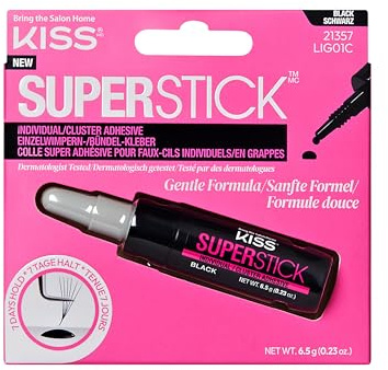 KISS Super Stick Wimpernkleber, Cluster Kleber, sanfte Formel, 7 Tage Halt, Kaktus- & Hamamelis-Extrakt, dermatologisch getestet, wasserfester, Schwarz